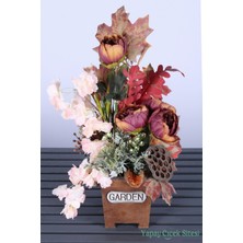 Yapay Çiçek Sitesi Dekoratif Saksıda Yapay Çiçekli Sonbahar Aranjmanı 55 cm