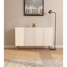 Morepp Serel 120 cm Konsol, Tv Ünitesi, Çok Amaçlı Dolap Beyaz-Altın