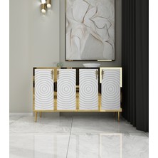 Morepp Helen 120 cm Konsol, Tv Ünitesi, Çok Amaçlı Dolap- Beyaz-Altın