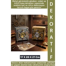 Wintoup Dekoratif Hediyelik Sessiz Mekanizma Retro Kilitli Kasa Tasarımlı Şık Masaüstü Saat 17 x 20 x 21 cm