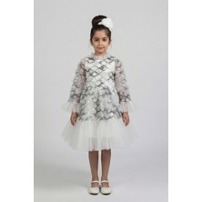 Mnk Baby & Kids Kız Çocuk Ispanyol Kol Tül Detaylı Kabarık Etekli Özel Gün Düğün Elbisesi M00793