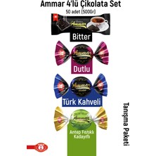 Ammar 4'lü Çikolata Tanışma Seti,  500 Gr, Antep Fıstıklı Kadayıflı , Türk Kahveli, Dutlu, Bitter,