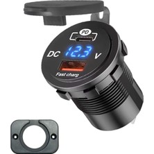 Özbience Çerçeveli USB Type-C Voltmetreli 12-24V Pano Soketi