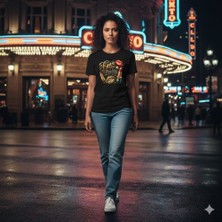 Texrium Lady Leopar Baskılı Ruj Detaylı %100 Pamuk Kadın T-Shirt