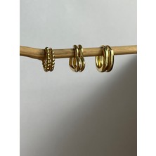 Nurora Altın 3'lü Çelik Halka Küpe Seti