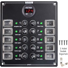 Özbience Çok Fonksiyonlu Tekne Switch Paneli, 10 Anahtar, Voltmetre ve Soketli, Kompakt