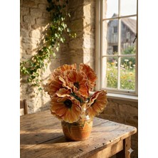 Siyah Lale Beyaz Gelincik Papaver Turuncu-Kehribar Renk Yapay Çiçek 1 Demet 35 cm