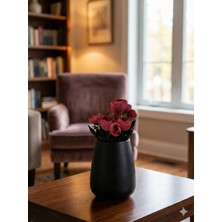 Siyah Lale Şakayık Peony Kiremit Kırmızı-Mat Kırmızı Brick Red Renk Yapay Çiçek 1 Demet 30 cm