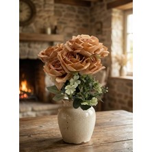 Siyah Lale Gül Rose Demeti Tarçın, Karamel Veya Açık Kahve Toffee Renk Yapay Çiçek 1 Demet 43 cm