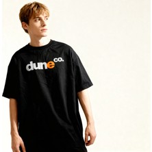 Dune Co. Oversize 3 Iplik Pamuk Baskılı Siyah T-Shirt