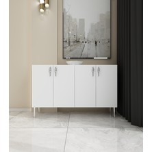 Morepp Vera 120 cm Konsol , Tv Ünitesi, Çok Amaçlı Dolap Beyaz-Gümüş