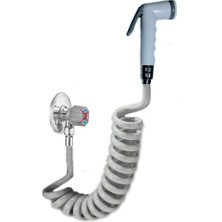 Özbience Prensipsiz Spiral Şattaf Başlıklı Taharet Matik 3/8 Bağlantı, 2 Metre Gri