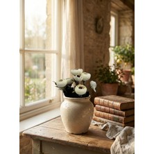 Siyah Lale Şakayık Peony Krem-Kırık Beyaz Renk Yapay Çiçek 1 Demet 30 cm