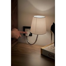 Fixonic OL3313 Beyaz Fişe Takılan Esnek Kollu Gece Lambası/dekoratif Başucu Priz Lambası/okuma Abujuru/okuma Lambası