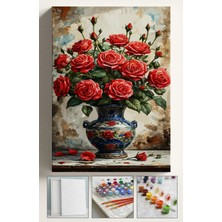 Corvo Sayılarla Boyama Seti Numaralı Tuval Fırça Boya 40X50 cm - Kırmızı Gül Vazo