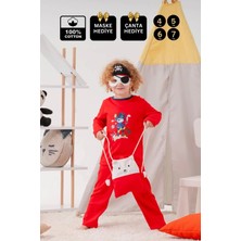  korsan desenli çanta ve maskeli % 100 pamuk erkek çocuk pijama takımı