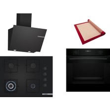 Bosch Siyah 3 Lü Ankastre Set 530 ( HUA717BA0T - POH7C6P31O - DWK66PJ60T  ) 67CM Wok Bek Ocak - Buhar Destekli Fırın - Pişirme Matı ile