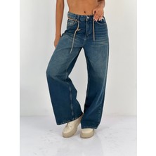 Miss Poem Kadın Zincir ve Yıldız Detaylı Bol Paça Jean Pantolon