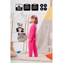 Buude Heroıne Desenli Çanta ve Maskeli % 100 Pamuk Kız Çocuk Pijama Takımı