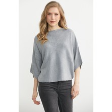 Sementa Kayık Yaka Triko Panço Kazak - Gri