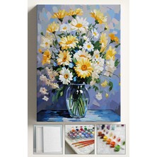 Corvo Sayılarla Boyama Seti Numaralı Tuval Fırça Boya 40X50 cm - Vazoda Papatyalar