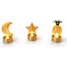 Peanelife Dekoratif Gold Yıldız Ananas Ay Metal Mini Lamba 3lü Set