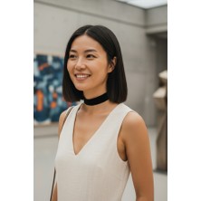 3 cm Siyah Kadife Choker - Orta Genişlikte Minimalist Boyun Bandı - Şık Dokulu Kadife Kolye