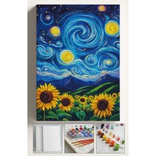 Corvo Sayılarla Boyama Seti Numaralı Tuval Fırça Boya 40X50 cm - Yıldızlı Gece Ayçiçeği