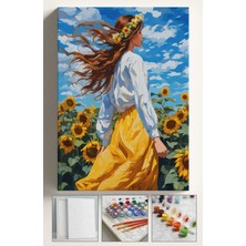 Corvo Sayılarla Boyama Seti Numaralı Tuval Fırça Boya 40X50 cm - Ayçiçeği Tarlası