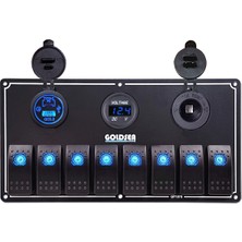 Özbience 8 Anahtar USB Type-C Voltmetre Tekne Switch Panel Mavi Işık 120X235MM