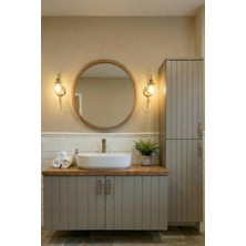 Adn Dizayn Banyo Dolabı Seti-Vizon Mat Lake Boyalı-Ahşap Tezgah-Boy Dolabı-Aynalı Üst DOLAP-100 cm -Lavabosuz