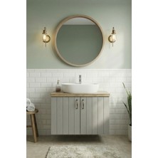 Banyo Dolabı-Asma 2 Kapaklı-Lavabolu-Ahşap-Mat Vizon-Ahşap Tezgah-Mdf 85 Cm-Aynalı