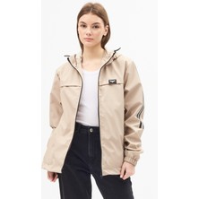 Level High Kadın Kapüşonlu Şerit Detaylı Suya Dayanıklı Mevsimlik Yağmurluk