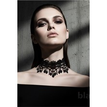Siyah Çiçek Motifli Güpür Dantel Choker - Geniş Formlu Gece Şıklığı Için Estetik Dantel Aksesuar