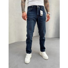 KağanKY Lacivert Taşlamalı Likralı Regular Fit Jean Erkek Denim Günlük Stil 4 Cep