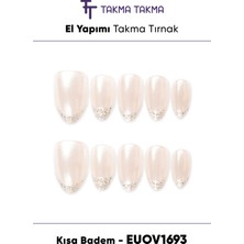 Takma Takma EUOV1693 Kısa Badem 10'lu Tekrar Kullanılabilir El Yapımı Protez Takma Tırnak Ten Rengi-L