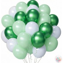 Joyane Metalik Yeşil ve Makaron Yeşil Beyaz Balon Seti | 24 Parça A Kalite Balon, Parti ve Doğum Günü Seti
