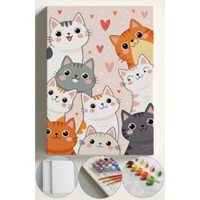 Corvo Sayılarla Boyama Seti Numaralı Tuval Fırça Boya 40X50 cm - Sevimli Kediler