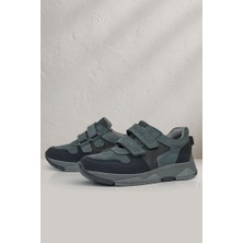 Rakerplus Hakiki Deri Koyu Gri Siyah Çocuk Cırtlı Sneakers Spor Ayakkabı