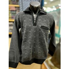 TCR Erkek Triko Yarım Fermuarlı Cepli Desenli Kazak