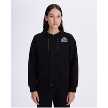 Kappa Belen Kadın Siyah Fermuarlı Eşofman Üstü Kapüşonlu 2024 Sonbahar-Kış Desenli