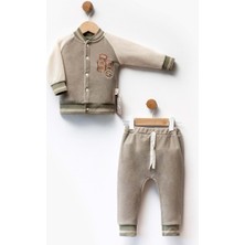 Atabay 68 Nakışlı Çıtçıtlı Kadife Alt Üst Takım - FLE248079 - Yeşil - 0 - 3 Ay Yeşil