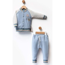 Atabay 68 Nakışlı Çıtçıtlı Kadife Alt Üst Takım - FLE248079 - Mavi - 0 - 3 Ay Mavi