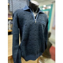 TCR Erkek Triko Yarım Fermuarlı Cepli Desenli Kazak