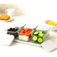 Hepta Collection Kapaklı Kahvaltılık Saklama Kabı Seti, 6 Bölmeli, Tepsili, 13 Parça (Beyaz)