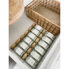 Hepta Collection 12’li Bambu Kapaklı Kare Formlu Cam Baharatlık Seti / 16 Adet Etiket Ile Gönderilir.