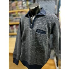 TCR Erkek Triko Yarım Fermuarlı Cepli Desenli Kazak