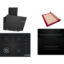 Bosch Siyah 3 Lü Ankastre Set 534 ( HUA736EA0T - POH7C6P31O - DWK66PJ60T  ) 67CM Wok Bek Ocak - Buhar Destekli Fırın - Pişirme Matı ile