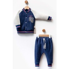 Atabay 68 Nakışlı Çıtçıtlı Kadife Alt Üst Takım - FLE248079 - Lacivert - 0 - 3 Ay Lacivert