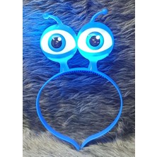 Line LED Işıklı &amp; Pilli 3 Farklı Modda Yanan Uzaylı Göz Parti Tacı Mavi Renk 18X12 cm G�